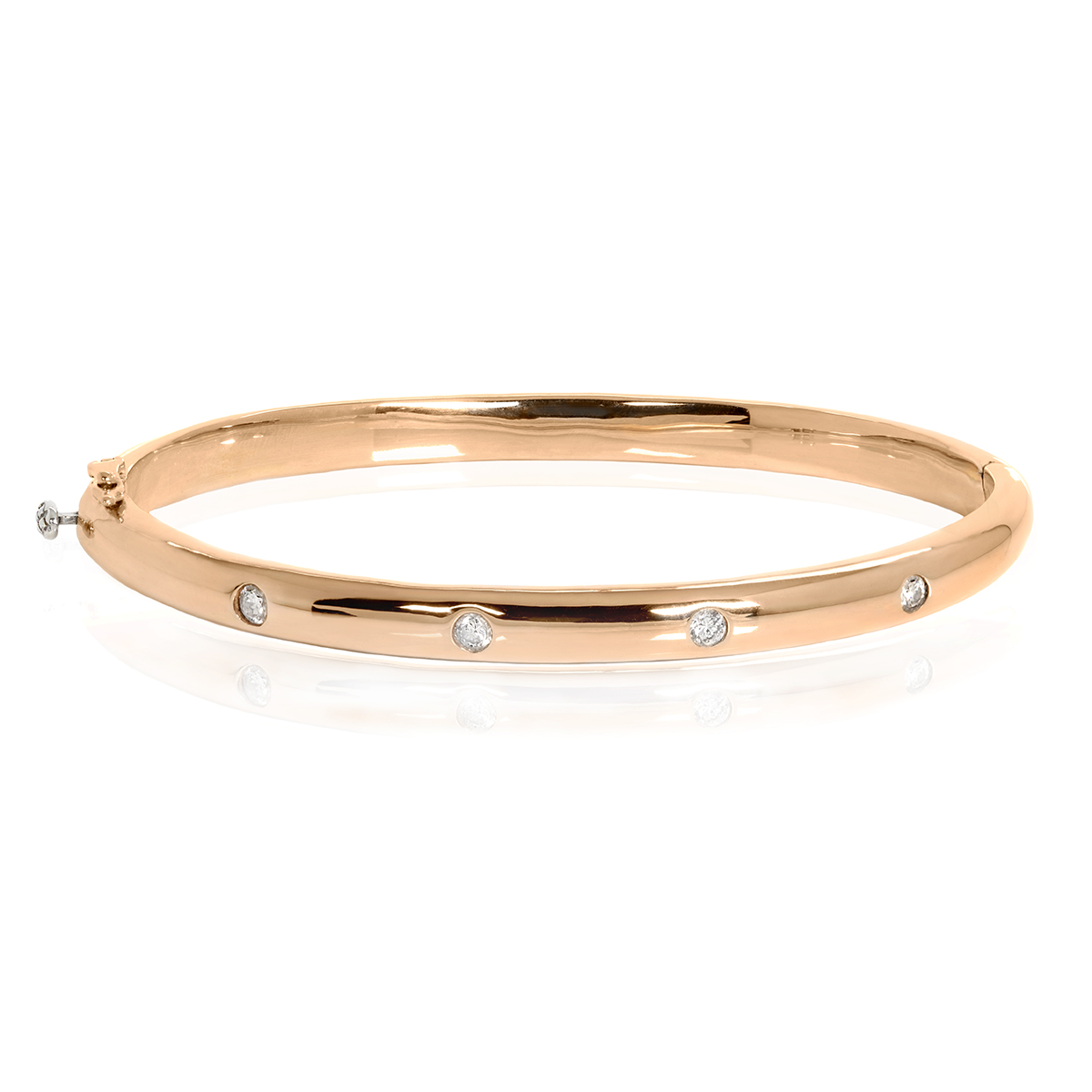 9ct Rose Gold Stamp Set Diamond Hinged Bangle, 8 RBC with total weight ...