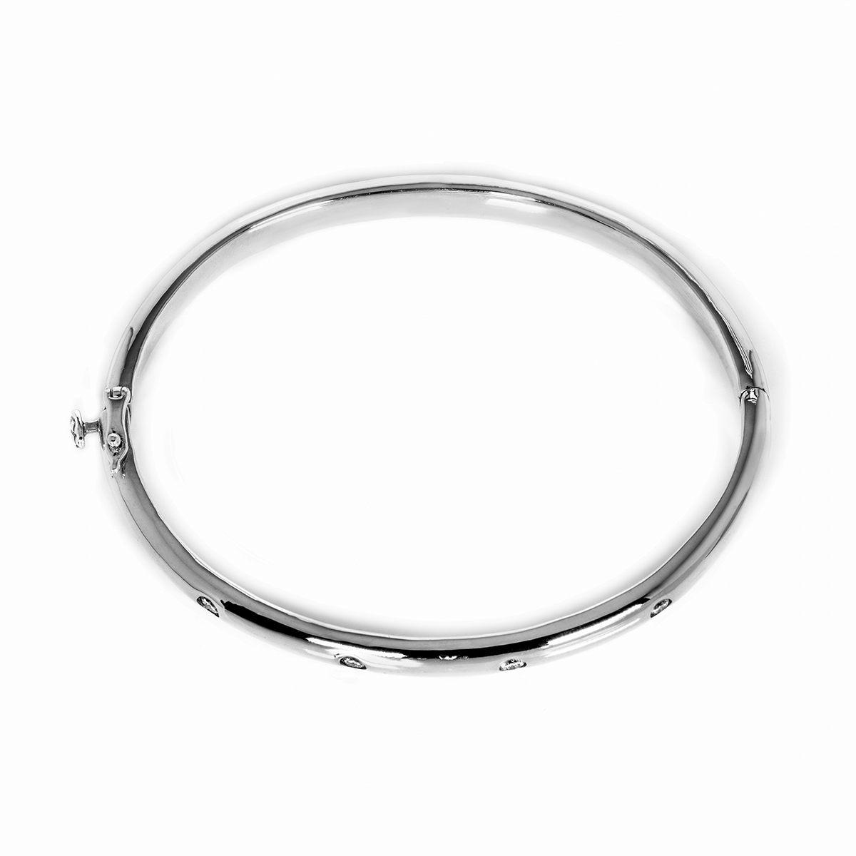 9ct White Gold Stamp Set Diamond Hinged Bangle, 8 RBC with total weight ...