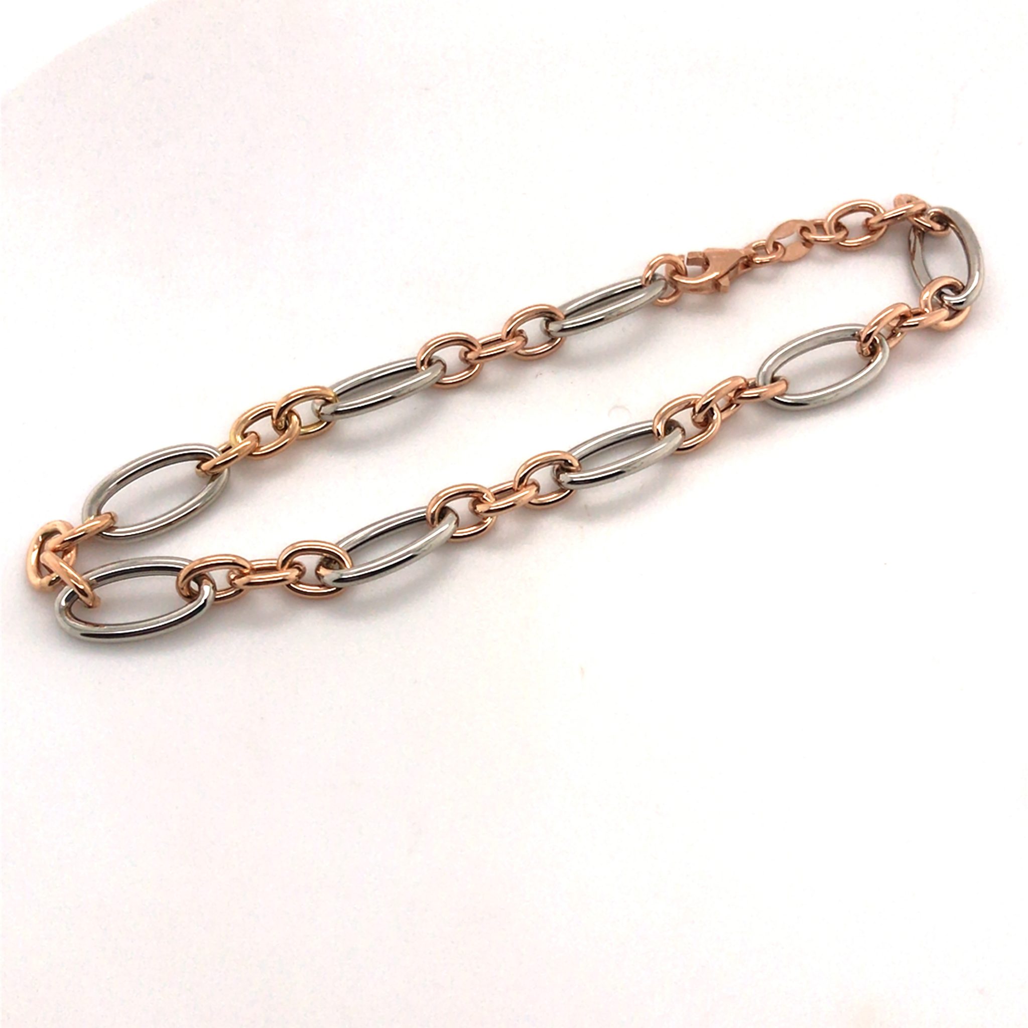 18ct White & Rose Gold Oval Belcher Link Bracelet | Catanach's Jewellers