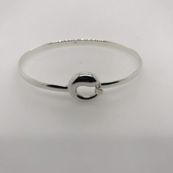 Sterling Silver Hook Top Bangle With Circle And Double Coil