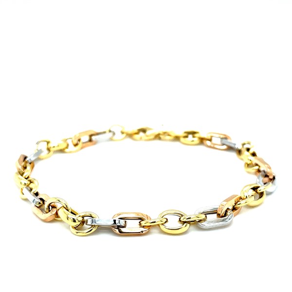 18Ct Three Tone Oval Hollow Link Bracelet With Square And Rounded ...