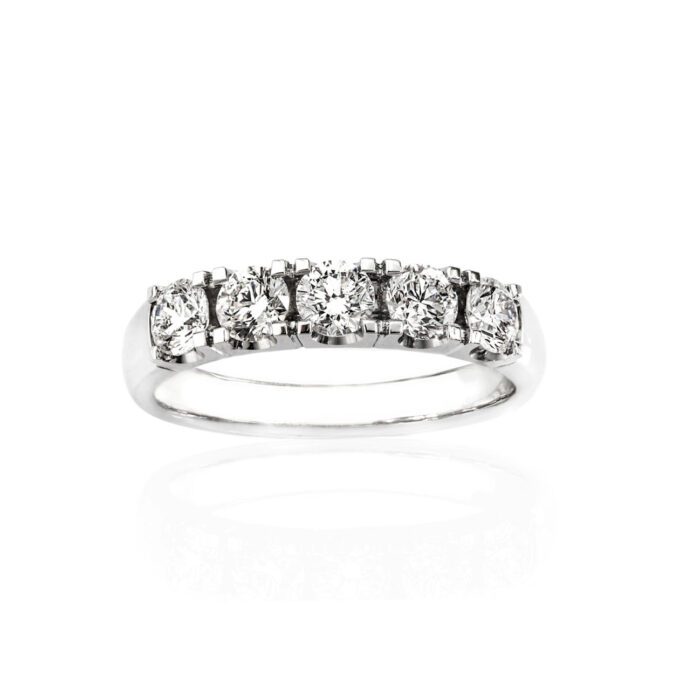 18Ct White Gold Five Stone Diamond Ring In Handmade Cut Down Setting. 5 = 1.35Ct G Si