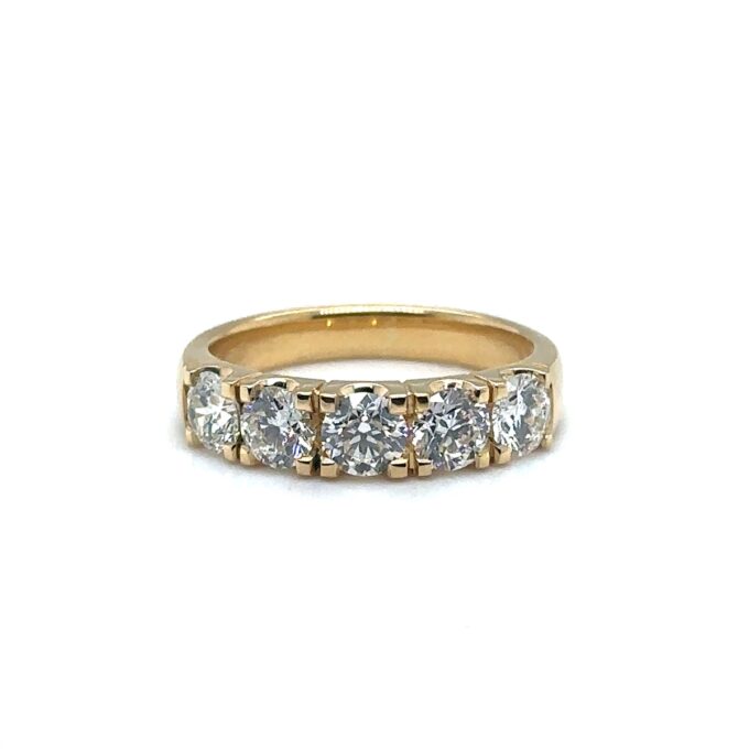 18ct yellow gold round brilliant diamond cut down eternity ring with 5 totalling 1.73ct GSI