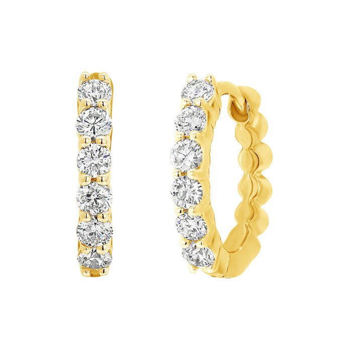 9ct Yellow Gold Diamond Hoop Earrings . 12 =0.35ct Gsi 12.90Mm Shared Claw