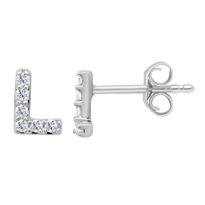 9ct White Gold Diamond "L" Stud Earrings, 12 single cuts = 0.05ct GSI2