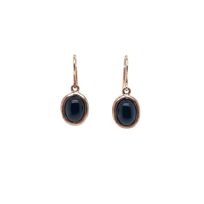 9ct rose gold and onyx drop earrings, 12mm x 9.5mm