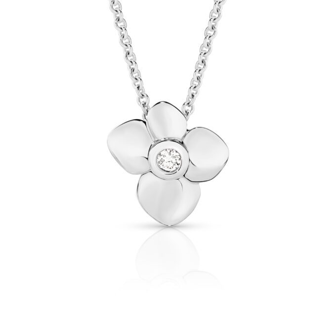 9ct white gold small hydrangea pendant on trace chain 42cm