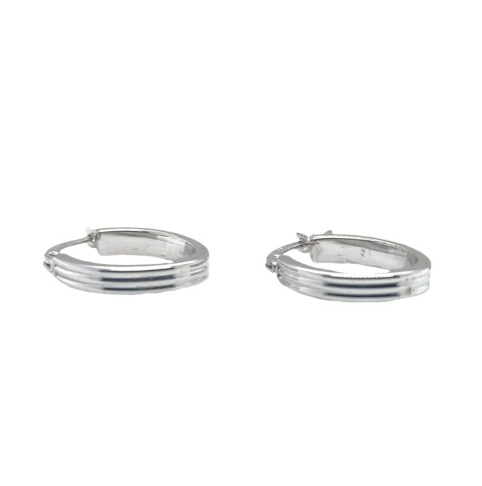 9Ct White Gold Oval Lined Hoop Earrings