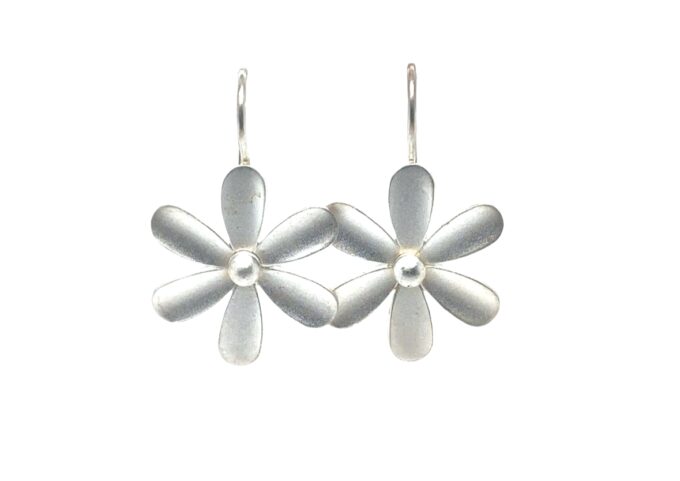 Sterling Silver Large Satin Flower Earrings on Static Hooks