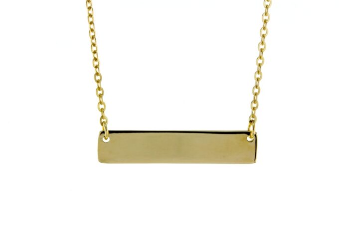 9ct yellow gold ID Plate necklace on diamond cut cable link chain, 45cm