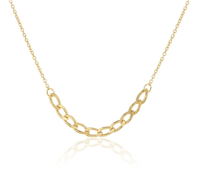 9ct yellow gold flattened curb link centre necklace, diamond cut cable link chain, 45cm