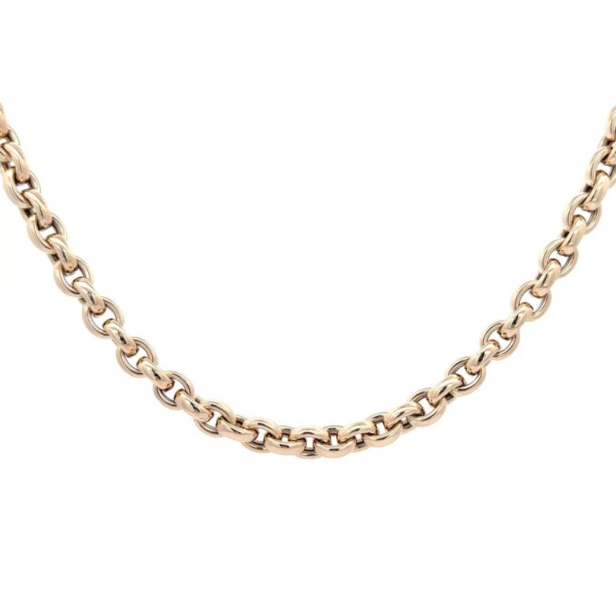 9ct yellow gold soft rounded hollow oval trace link necklace, width 6.8mm