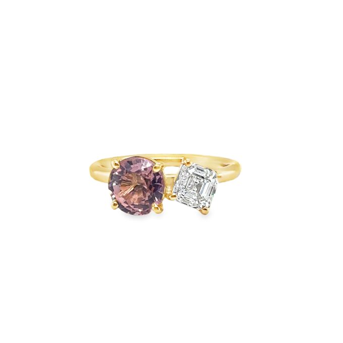 Toi et Moi Diamond and Pink Tourmaline Ring