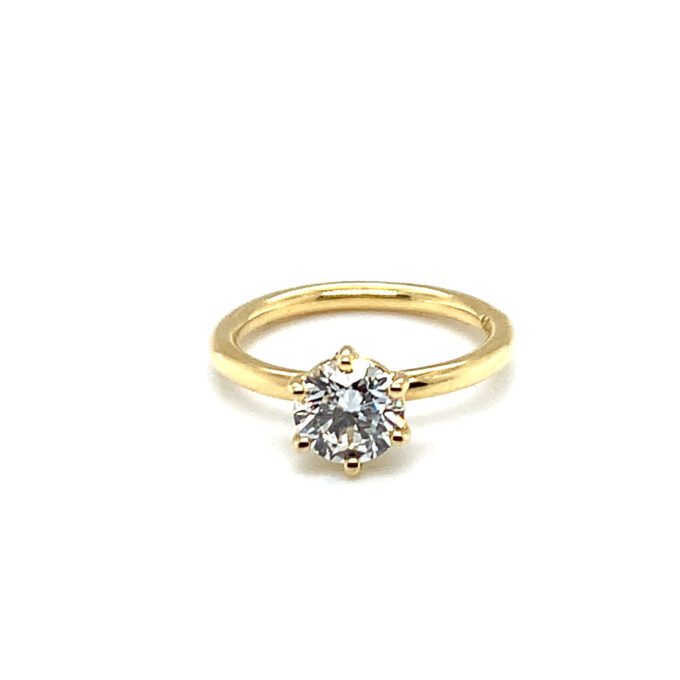 18Ct Yellow Gold 1.18Ct Brilliant Cut Diamond Solitaire In Handmade 6 Claw Setting On Full 2.1Mm Band. D 1.18Ct G Si1 GIA 5353732912
