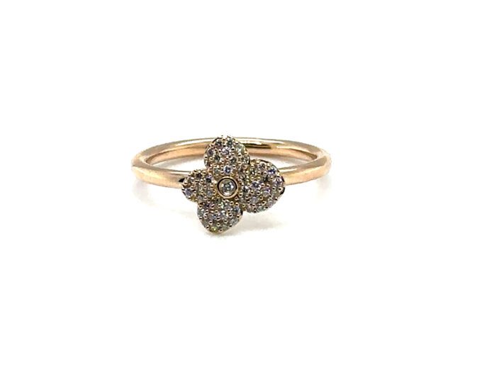9ct yellow gold small pave diamond Hydrangea ring, 46 totalling 0.20ct GSI